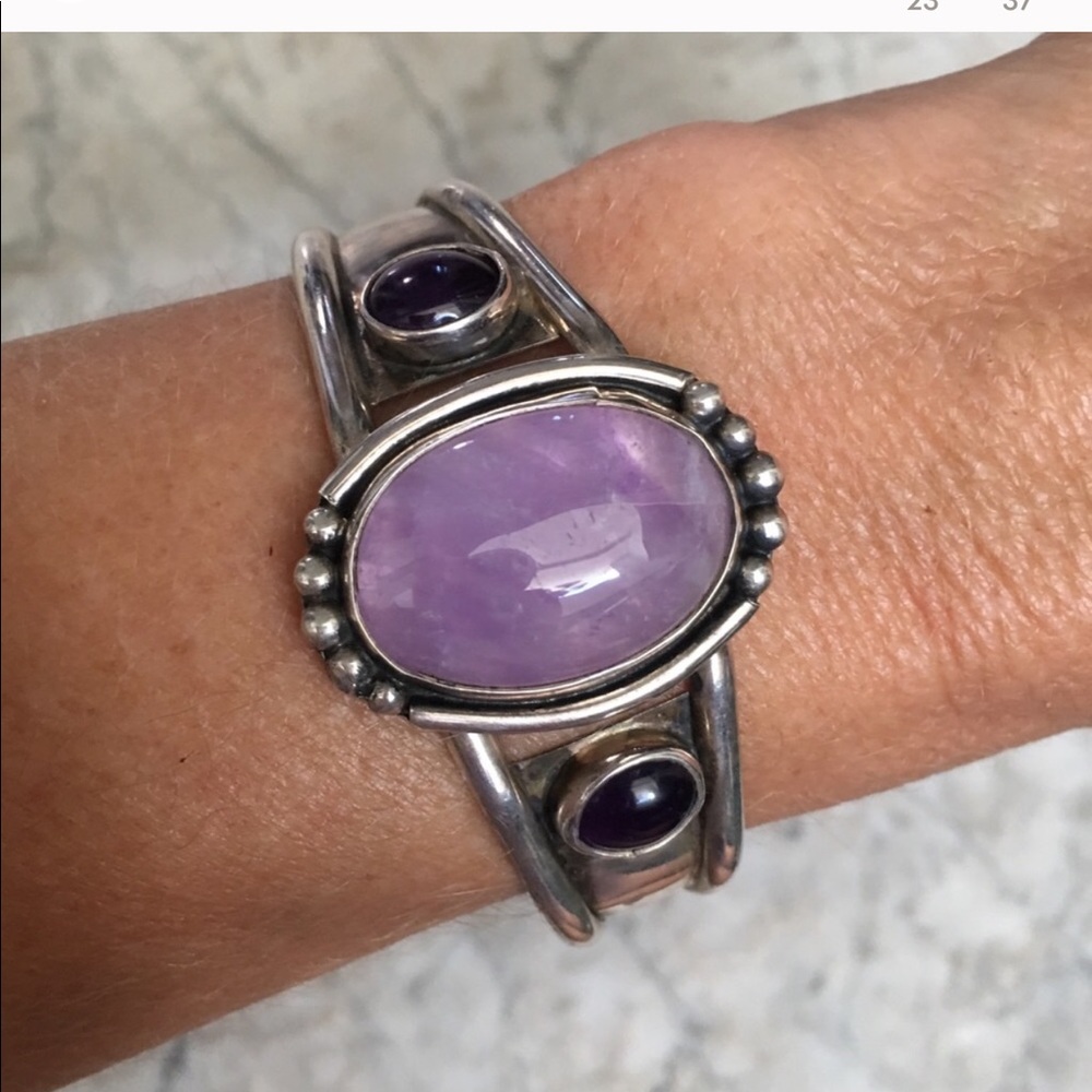 Vintage Large Amethyst sterling silver bracelet